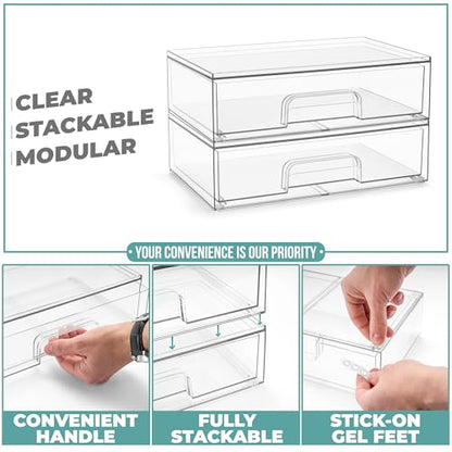 Sorbus Acrylic Storage Containers - 2 Pack, Stackable Storage Bins Set for Bathroom Organization - Clear Acrylic Drawer Organizers - Makeup Case Pull-Out Drawers (12.1’’ Wide) - size: 2 Pack, 12.1’’ Wide