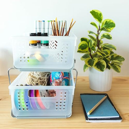 madesmart 2 Tier Organizer, Under Cabinet Storage with Pull Out Sliding Drawers, for Cleaning Supplies, Pantry, Undersink, Sponges, Bottles & Bath, Pull Out Baskets, Frost 2 PACK