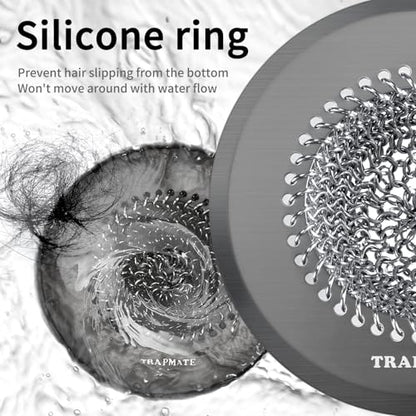 TRAPMATE Shower Hair Drain Catcher, Easy Clean Bathtub Drain Hair Catcher, Fast Drainage Tub Drain Protector, Stainless Steel Shower Drain Cover for US Standard Regular & Pop-up Drain Screen (Black) - color: Black