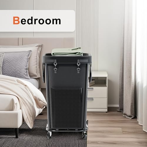 Laundry Basket with Wheels Rolling Laundry Basket, Removable Laundry Bag Design for Daily Use in Bathrooms and Laundry Rooms (Black, 160L) - color: New Black