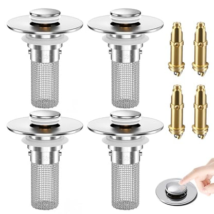 Bathroom Sink Drain Strainer, Pop-Up Bathroom Sink Stopper with Removable Stainless Steel Hair Catcher Basket, Universal Fit for US Bathroom Sinks, Showers & Floor Drains (4pcs) - color: 4pcs