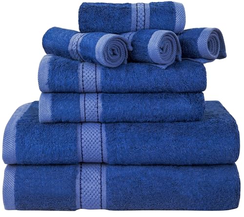 Bath Towel Set 8 PCS (8, Navy) - color: Navy