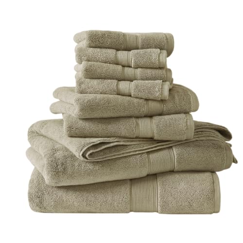 Madison Park 800GSM 100% Cotton Bathroom Bath Towel Set of 8, Beige | Long Staple, Highly Absorbent, Durable Hotel Spa Quality, Quick Dry, Double Stitched Hems, Lint Reducing, OEKO-TEX Certified - color: Beige, size: Multi-Sizes