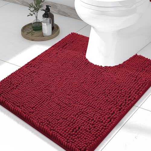 Smiry Luxury Chenille Toilet Rugs U-Shaped 20x20, Soft Absorbent Non-Slip Contour Bathroom Rugs for Toilet, Machine Washable Contoured Bath Mats, Red - color: Red, size: 20" X 20" Contour Rug