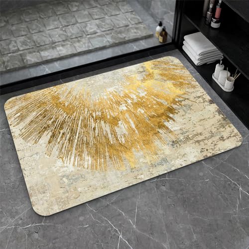 Diatomaceous Earth Bath Mat,Abstract Art Golden Sun Non-Slip Volume Super Absorbent Fast Drying for Bathroom Kitchen Door mat,Eco-Friendly Easy to Clean 20×31Inch (50 * 80cm) - color: Abstract Art Golden Sun, size: 1'8" x 2'8" (Rectangular)