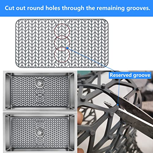 Sink Protectors for Kitchen Sink 12" 13" 16" 18" 19" 24" 26" 28" 29" Silicone Sink mat| Silicone Kitchen Sink Mat Grid for Bottom of Farmhouse Stainless Steel(29.5"X15"Gray) | Various sizes and styles,Free-form cutting,Holes for different positions,Protec