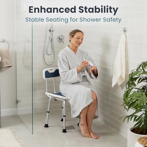 Pelegon Shower Chair for Inside Shower, Shower Bench with Back, Adjustable 15-19 in Height, Non-Slip Feet, Rust-Resistant Aluminum Bath Seat for Elderly and Disabled, 300 lb Capacity - Dark Blue - color: Dark Blue