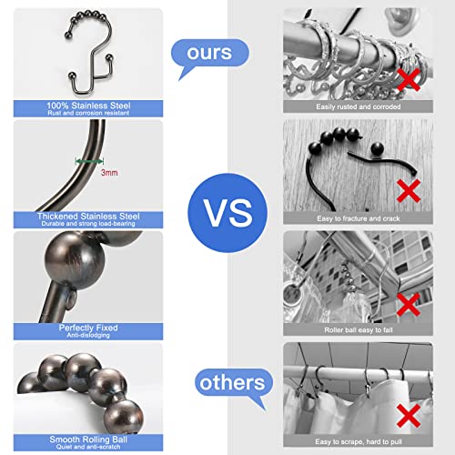 SUTINE Shower Curtain Rings & Hooks, Rust-Resistant Stainless Steel, Easy Sliding Double Hooks for Curtains & Liners, 12pcs-Bronze - color: Bronze