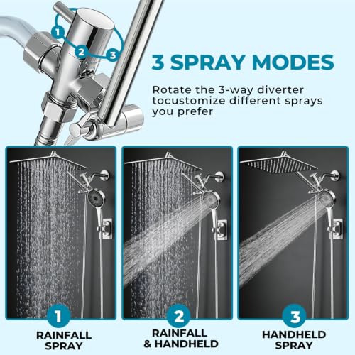 Shower Head, Rain Shower Head with Handheld Spray Combo, 12Inch Adjustable High Pressure Rainfall Shower Head, Dual Showerhead Set with Extension Arm - color: Sliver, size: 12 Inch