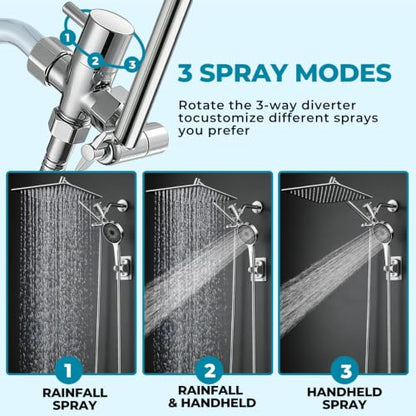 Shower Head, Rain Shower Head with Handheld Spray Combo, 12Inch Adjustable High Pressure Rainfall Shower Head, Dual Showerhead Set with Extension Arm - color: Sliver, size: 12 Inch