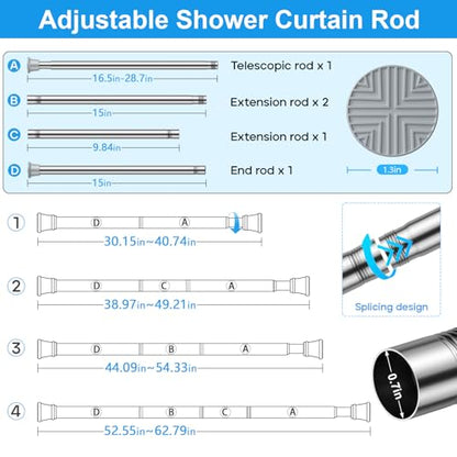 MEXAU 1 Pack Spring Tension Curtain Rod 31-62 In Silver Shower Curtain Rod | Adjustable Spring Tension Rods No Drilling for Window Closet Kitchen Wardrobe Bathroom, Non Slip Tension Rods ,7/8" Diameter - color: Silver-1P, size: 31-62 inch