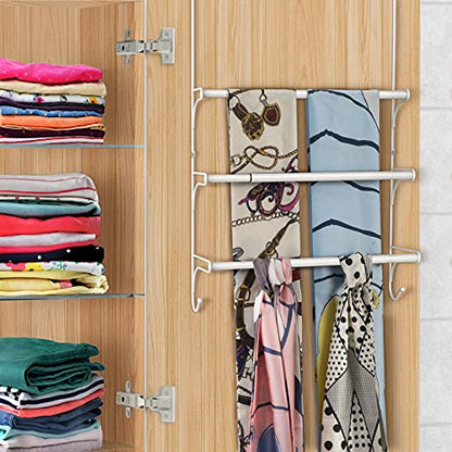 AULEDIO Adjustable Over The Door Triple Towel Rack with Hooks,White - color: White