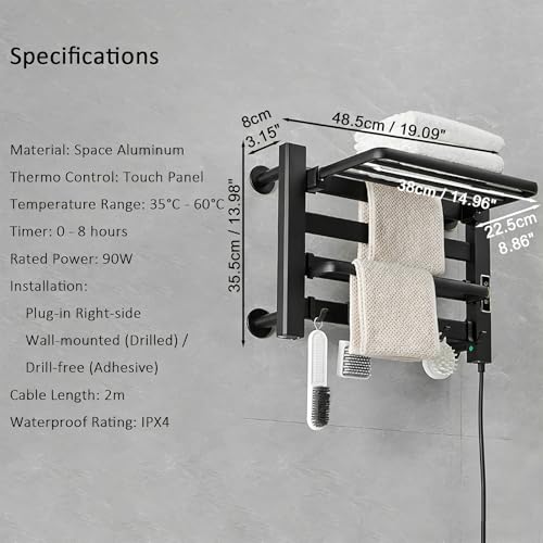 Towel Warmer Rack, Space Aluminum Electric Heated Towel Racks for Bathroom, 4 Bars Wall Mounted Bath Towel Heater with Built-in Timer&Temperature Adjustment, Plug-in, Matte Black - color: Matte Black