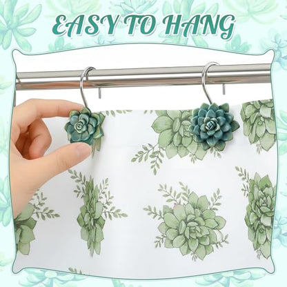 12 Pcs Succulents Plants Decorative Cute Shower Curtain Hooks Mini Succulents Green Shower Curtain Rings Bulk Hanger Stainless Steel Resin Plant Theme Hooks for Bathroom Bedroom Home Decor - style: Succulents Plant