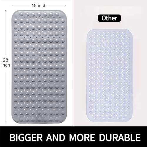 Bathtub and Shower Mats, 28 x 15 Inch Non-Slip Bath Mat, Machine Washable Bath Tub Mat with Suction Cups & Drain Holes for Bathroom, Beige - color: Grey, size: 28" x 15" (Rectangular)