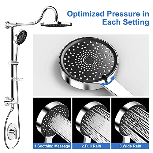 Tearel 9 Inches Rainfall Shower Head and Handheld Showerhead Combo Shower System with Slide Bar, Chrome - color: Chrome