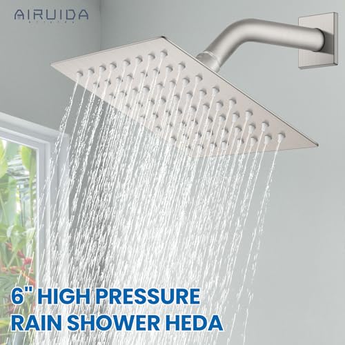 Airuida 6 Inch Shower Faucet Set,Bathtub Faucet Kit,Brushed Nickel | Shower Tub Faucet Set,Male Threads Rough-In Valve,Square Head Shower System - color: Nickel, size: 6 Inch