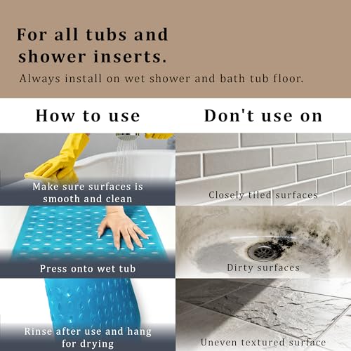 Non-Slip Bathtub Mats Bath Mat Machine Washable with Suction Cups for Tub, 39x15.5 inch, Clear Blue - color: Clear Blue