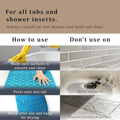 Non-Slip Bathtub Mats Bath Mat Machine Washable with Suction Cups for Tub, 39x15.5 inch, Clear Blue - color: Clear Blue