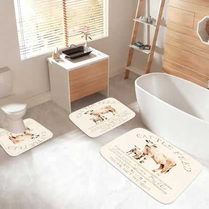 Bathroom Mat Set Farmhouse Abstract Cow Rustic Bathroom Rugs Sets 3 Piece Aesthetic Animal Cattle Feed, Memory Foam Bath Rugs, U-Shaped Toilet Rug Non Slip Absorbent Beige - color: Color10
