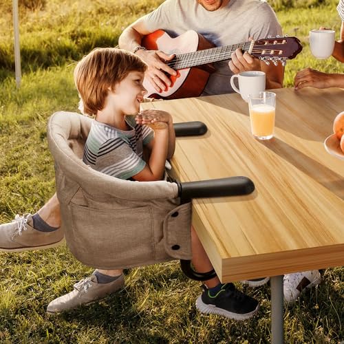 Hook On High Chair - Portable & Foldable for Babies 6-36 Months, Family & Travel Use with Carry Bag(Khaki) - color: Khaki