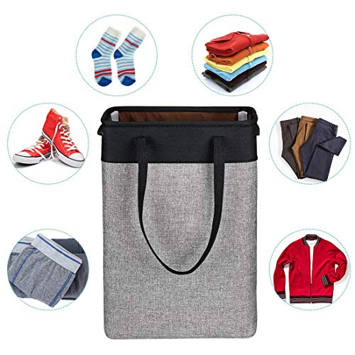 Laundry Basket with Handles Black&Grey-Slim Laundry Bin Collapsible Dirty Clothes Basket Narrow Laundry Bag Foldable Dirty Hamper for Camping, Dorms, Apartments - color: Black-grey