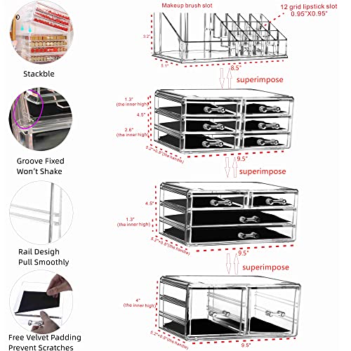 Cq acrylic 4 Pack Clear Makeup Organizer Countertop,Stackable 12 Drawers Skincare Organizer,Cute Skin Care Organizer for Vanity Hair Clip,Jewelry,Beauty Product Desk and Make Up Organizers for Vanity - size: 12 Drawers