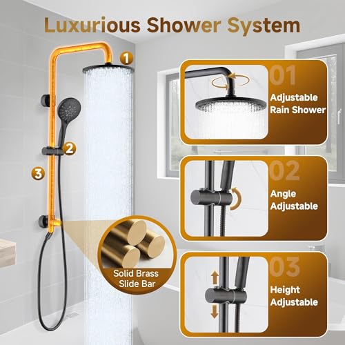 BRIGHT SHOWERS Rain Shower Heads System - 9 Inch Rainfall Shower Head and Handheld Shower Head with Height Adjustable Holder, Solid Brass Rail and 60" Long Stainless Steel Hose, Oil-Rubbed Bronze - color: Oil Rubbed Bronze, size: 2.5 Gallon Per Minute