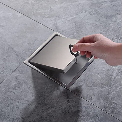 6 Inch Shower Drain Square Brushed Nickel，with Adjustable Drain Flange Kit Base PVC, Removable Grid Strainer Cover and Invisible Floor Insert, SUS304 Stainless Steel - color: Brushed Nickel