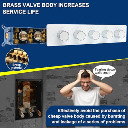 Thermostatic Shower System Dual Shower Heads with 16" Ceiling Mounted Rain Shower Head & 8" Wall Mounted Head 4 Function Full Body Luxury Shower System Can All Run Together, Polished Chrome - color: Polished Chrome