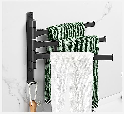 Swivel Towel Rack 180° Towel Rack/Black Rotating Towel Bar Movable Wall Hanging Punch/Free Punch Dual-use Bathroom Storage Rack 2/4/5/arm Towel Holder (Color : Black3 Rod) - color: Black3 Rod