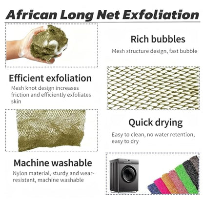 SPMKTBOZAI African Net Sponge Authentic, Exfoliating Net for Body Back | African Net Sponge with Knots| Long Stretch Net Sponge| African Net for Sensitive Skin| Durable & Quick Dry| Daily Use| Khaki - color: Khaki