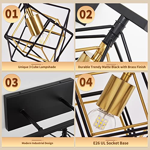 Bathroom Vanity Light with 5 Bulbs Bathroom Light Fixtures Over Mirror with Rotatable 5 Cube Shades Modern Wall Mounted Matte Black - color: Matte Black With Pineapple Gold, size: 5-Lights ( 47.2" Width )