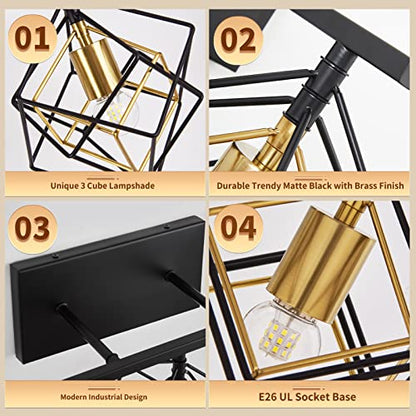 Bathroom Vanity Light with 5 Bulbs Bathroom Light Fixtures Over Mirror with Rotatable 5 Cube Shades Modern Wall Mounted Matte Black - color: Matte Black With Pineapple Gold, size: 5-Lights ( 47.2" Width )