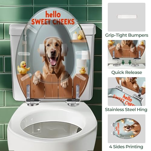 Elongated Resin Toilet Seat, Quietly Close Quick Release Hinges Cover | Toilet Lid Cover Easy to Clean and Install, Funny Dog Animal Hilarious Rustic Farmhouse Country Wooden Heavy Duty Toilet Seat - color: pattern4, size: V-shape