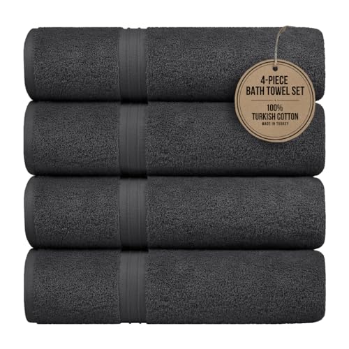 Luxury Bath Towels Set of 4 - Absorbent & Soft - Large (28" x 56") 100% Turkish Cotton, Hotel Quality - Versatile, Perfect as Bathroom, Shower and Hotel Towels - Anthracite Gray - color: Anthracite