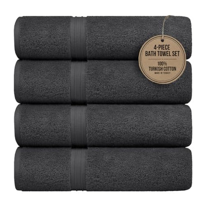 Luxury Bath Towels Set of 4 - Absorbent & Soft - Large (28" x 56") 100% Turkish Cotton, Hotel Quality - Versatile, Perfect as Bathroom, Shower and Hotel Towels - Anthracite Gray - color: Anthracite
