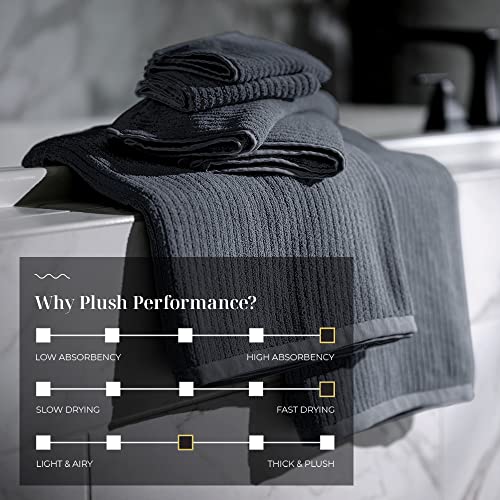 Luxury Performance 4-Piece Hand Towel Set | Patented Quick-Dry Tech | Ultra Soft | 16" W x 30" L | Fossil (Charcoal) - color: Fossil, size: 4 Hand Towels