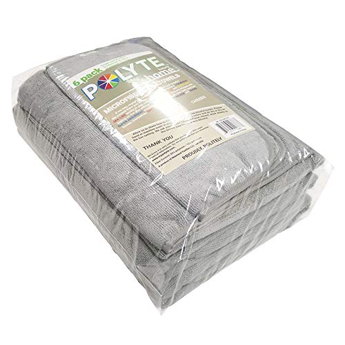 POLYTE 410 GSM Poly Blend Microfiber Quick Dry Bath Towel Set of 6 Pieces | 2-Body Towels, 2-Hand Towels, 2-Wash cloths, Oversize, Lint Free - color: Gray