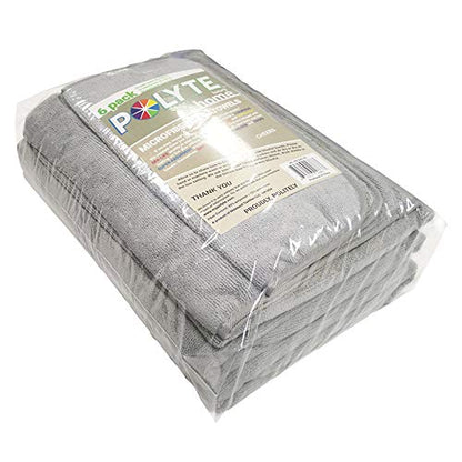 POLYTE 410 GSM Poly Blend Microfiber Quick Dry Bath Towel Set of 6 Pieces | 2-Body Towels, 2-Hand Towels, 2-Wash cloths, Oversize, Lint Free - color: Gray