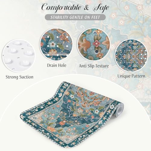 SHUCHING Blue Bath Mat for Tub Non Slip-40x16 Inch | Bathtub Mat for Women & Elderly Mold Free, Long Shower Mat for Inside Shower with Suction Cup, Machine Washable - color: Blue