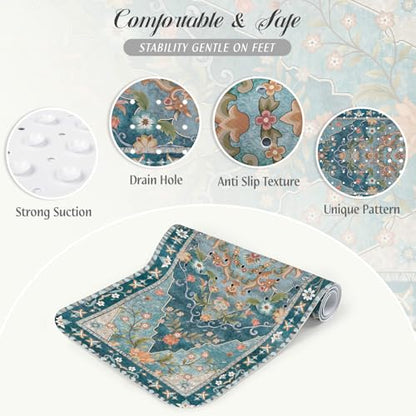 SHUCHING Blue Bath Mat for Tub Non Slip-40x16 Inch | Bathtub Mat for Women & Elderly Mold Free, Long Shower Mat for Inside Shower with Suction Cup, Machine Washable - color: Blue