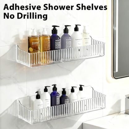 Acrylic Shower Caddy Adhesive, 4 Pack No Drilling Clear Bathroom Organizer Wall Shelf with Soap & Toothbrush Holder, Strong Stick for Shower Shelves Bathroom Storage rack - style: Acrylic Shower Caddy