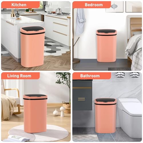 13 Gallon Automatic Kitchen Trash Can with Lid, Touchless Motion Sensor Garbage Can - Hygienic, Odor Control, Waterproof Waste Bin for Kitchen Bathroom Bedroom Office (50L), PP Plastic, Pink - color: Pink