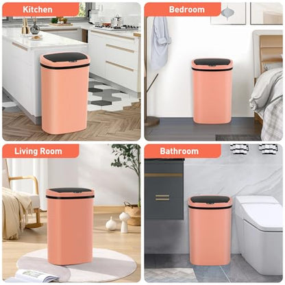 13 Gallon Automatic Kitchen Trash Can with Lid, Touchless Motion Sensor Garbage Can - Hygienic, Odor Control, Waterproof Waste Bin for Kitchen Bathroom Bedroom Office (50L), PP Plastic, Pink - color: Pink