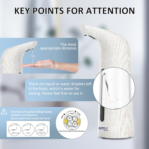 Automatic Liquid Soap Dispenser, 4-Level,13.5oz Touchless | Plastic,400ml Electric Battery Operated Hand & Dish Countertop Soap Dispensers with Sensor for Bathroom,Kitchen Sink - color: White Grain, style: Battery