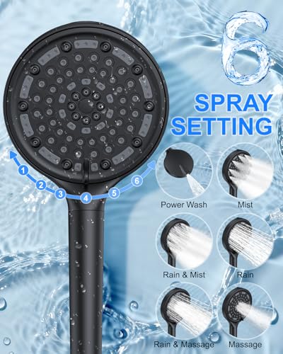 KOJOX Matte Black Dual Shower Head System – 11" Ceiling Rainfall + 6" Wall Mount Heads, 6-Mode Handheld Spray, Push-Button Diverter Faucet Set - color: Matte Black, size: 6''+11''