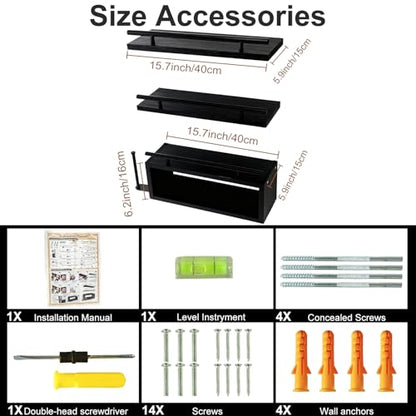 Wooden Floating Shelves with Paper Towel Holder for Bathroom Wall Storage | Bathroom Wall Shelf with Metal Rail, Wall Mount with Hardware, Over-The-Toilet Space Saver, Bedroom Kitchen Living Room Decor