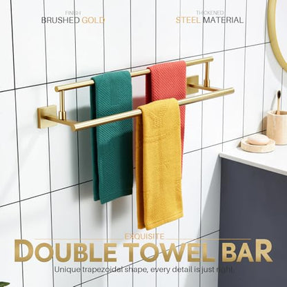 KOKOSIRI 24-Inch Towel Bars Double Bath Towel Rails Bathroom Holder Racks for Cabinet Kitchen Brushed Gold Stainless Steel B5009BG-L24 - color: Brushed Gold, size: 24-Inch