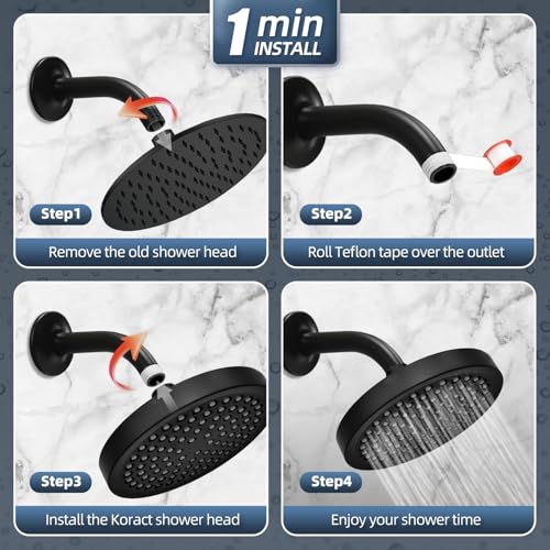 Shower Head High Pressure Rain Premium Quality Luxury Design Anti-Clogging Silicone Nozzles Adjustable Replacement for Bathroom Shower Heads (6 inch Round) (Matte Black) - color: Matte Black